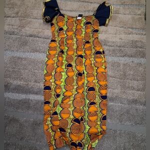 NWT Afripride African Tribal Vibrant Orange and Navy Patterned Dress